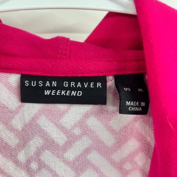 Susan Graver Weekend Pink Geometric Zip Front Hoodie Casual Jacket Size XL - Picture 3 of 10